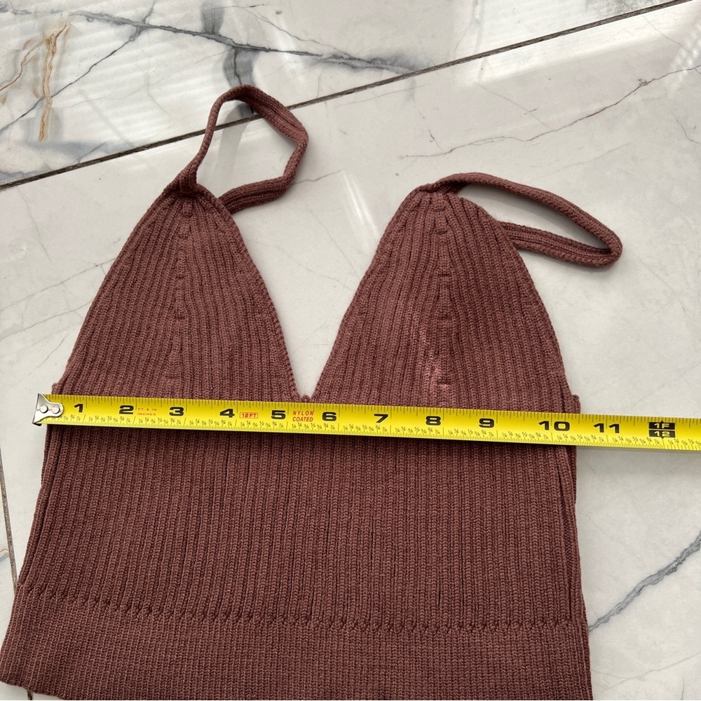 Brown Ribbed Knit Crop Top M/L - Picture 4 of 4